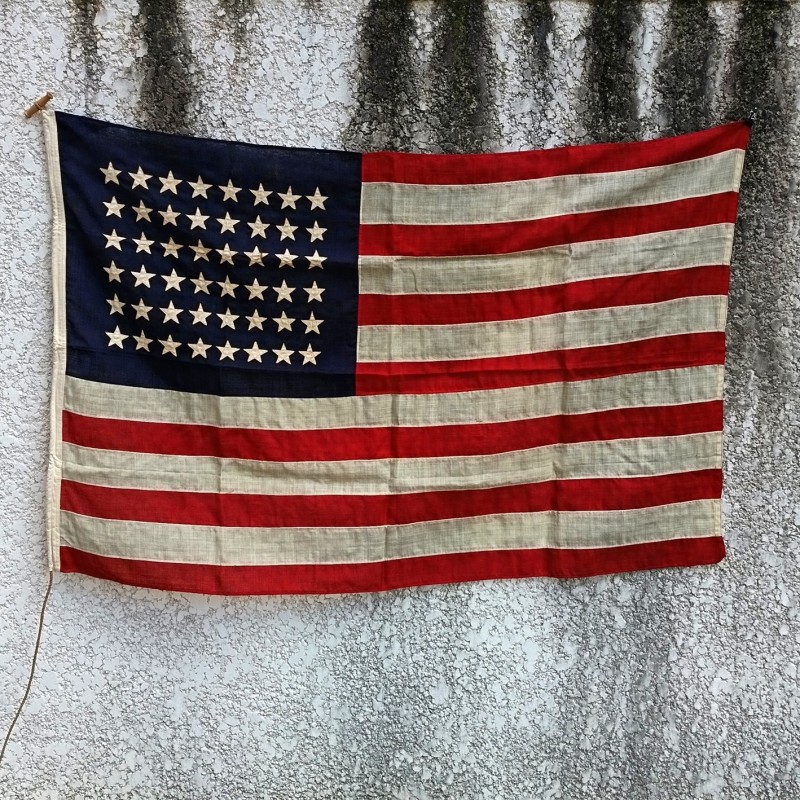 U.S.A. DRAPEAU US FABRICATION EN LIN POUR LA MARINE ANNEES 1930 1940 50 ETOILES COUSUES 100 X 150 cm